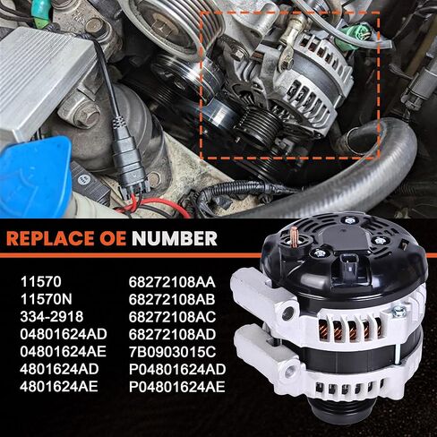 مولد RLP متوافق مع 11-14 كرايسلر 200؛ 11-16 تاون آند كانتري؛ 11-14 دودج أفينجر؛ 11-20 جراند كارافان؛ 11-19 رحلة ورام C/V & VW Routan، V6 3.6L، 12V 160 أمبير، 6-أخدود 04801624AD in Saudi Arabia
