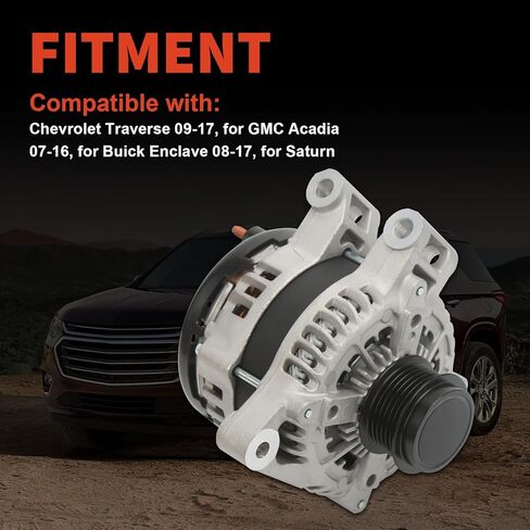 Alternator 12V 170A Compatible with Chevrolet Traverse 09-17, for GMC Acadia 07-16, for Buick Enclave 08-17, for Saturn Outlook V6 3.6L Automotive Replace# 25815839, 104210-6310 in Kuwait