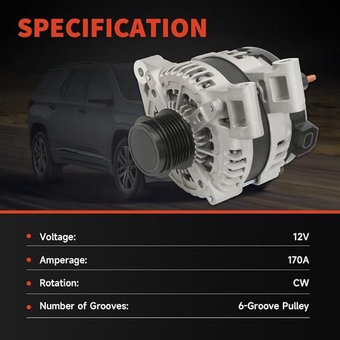 Alternator 12V 170A Compatible with Chevrolet Traverse 09-17, for GMC Acadia 07-16, for Buick Enclave 08-17, for Saturn Outlook V6 3.6L Automotive Replace# 25815839, 104210-6310 in Kuwait