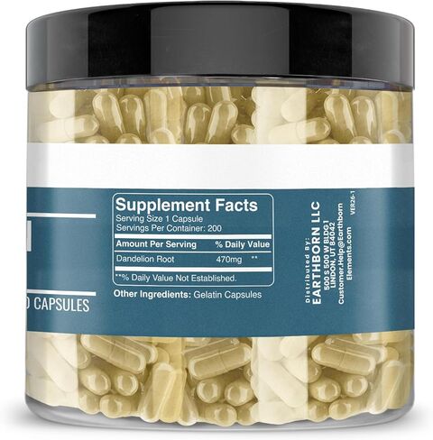 200 كبسولة من Earthborn Elements Dandelion Root، نقية وغير مخففة، بدون إضافات in Kuwait