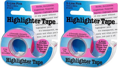 Lee 3-Line Removable Wide Highlighter Note Tape, 1/2 X 393 in, Pink in Saudi Arabia