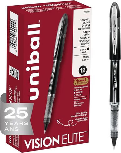 Uni -Ball Vision Elite Rollerball Abens ، Pens Black Pack of 12 - Micro Japanes Pens مع حبر 0.5 ملم ، قلم مدرس ، أقلام بالمدرسة للكتابة ، أقلام اليومية ، المدارس واللوازم المكتبية in Saudi Arabia