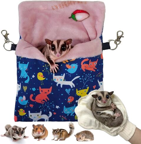 Sugar Gliders Sleeping Pouch Bag Hamster Cotton Hanging Flannel Warm Bed Hideout with Hooks Glove Small Pet Nest Bed for Chinchilla Squirrel Guinea Pig,Pink in Kuwait