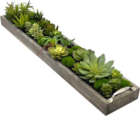 Galt International Faux Assorted Succulent in 31" Wood Tray with Handles | Grey Wood Tray, Artificial Green Moss, Dining Coffee Table Centerpiece in Kuwait