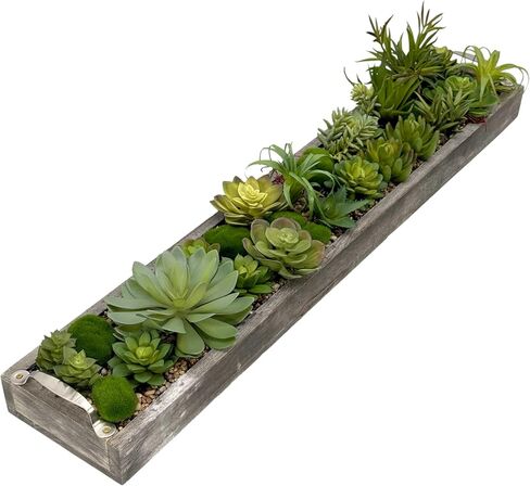 Galt International Faux Assorted Succulent in 31" Wood Tray with Handles | Grey Wood Tray, Artificial Green Moss, Dining Coffee Table Centerpiece in Kuwait