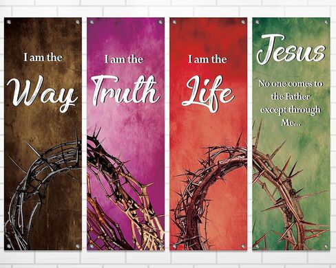 4PCS Easter Church Banners for Sanctuary Wall Welcome Religious Easter Banners Hanging Backdrop Scripture Church Banner Easter Church Porch Signs for Holiday Church School Nativity Decorations in Saudi Arabia
