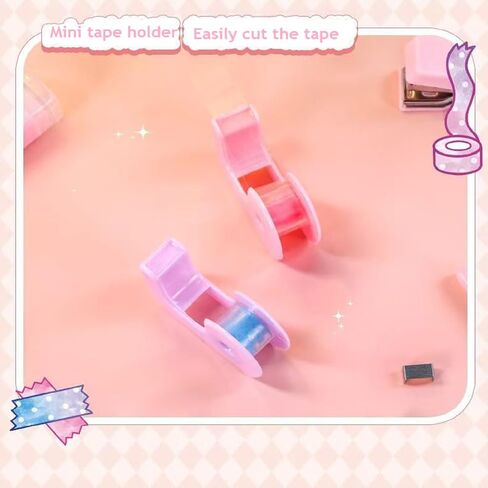 Mini Office Supply Kits Mini School Supplies – Includes Scissors, Mini Stapler,Tape Dispenser,Hole Puncher,Staples Mini Desktop Stapler with Portable Case for Office School Supplies & DIY (Pink) in Saudi Arabia