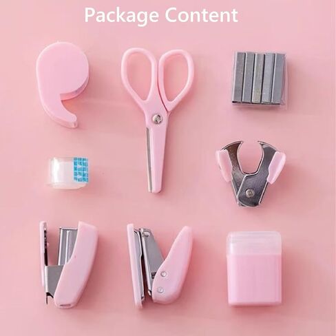 Mini Office Supply Kits Mini School Supplies – Includes Scissors, Mini Stapler,Tape Dispenser,Hole Puncher,Staples Mini Desktop Stapler with Portable Case for Office School Supplies & DIY (Pink) in Saudi Arabia