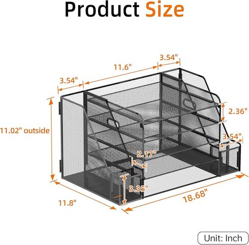 SUPEASY Mesh Desk Organizer with File Holder, 5-Tier Paper Letter Tray Organizer with Magazine Holder, Desktop Organizer and Storage for Office Supplies Home or School, White in Kuwait