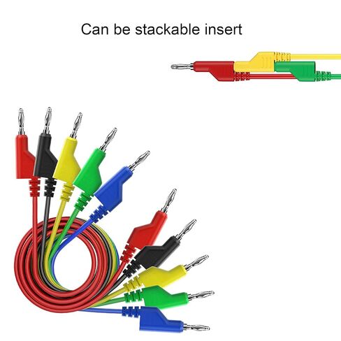TALLSOCNE 5pcs 4mm  Stackable  Banana to Banana Plug Test Cable Lead Set,10pcs 4mm Socket Banana Jack Copper  Alligator Clips, for Multimeter Leads, Electrical Test Leads 1000V/ Max 19A  in Kuwait