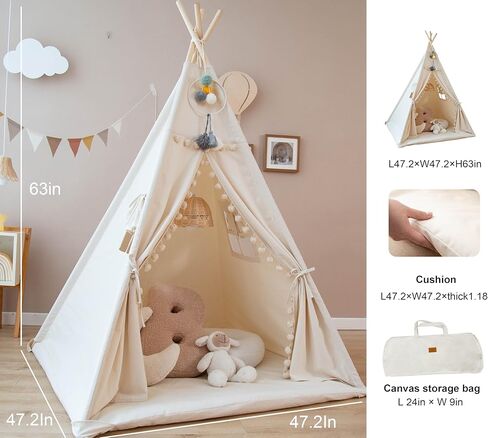 خيمة teepee للأطفال مع حصيرة مبطنة لهجة قابلة للطي تلعب الخيام لفتاة ووي القنوات Tepee Playhouse للطفل في الهواء الطلق في الهواء الطلق in Kuwait