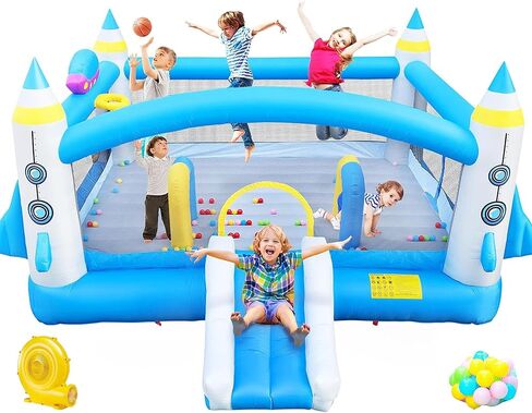 Large Bounce House for Kids, 16.5ft x 15ft Inflatable Bouncy Houses with Bouncy Area, Obstacle Arch, Slide, Basketball Game and Dart Game, Bouncer Jump House Holds 6 Kids Aged 3-10, 650W Air Blower in Kuwait