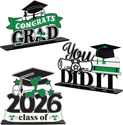 LINGTEER Class of 2025 Graduation Party Decorations - 3Pcs Congrats Grad 2025 School Graduation Acrylic Table Centerpieces Gift Stand Decorations - Green. in Kuwait