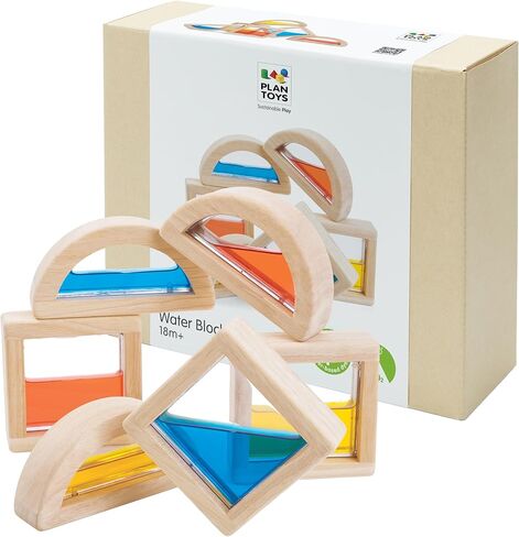 Plantoys 6 قطعة لبنة المياه المبنى وخلط الألوان التعلم لعبة (5523) | مصنوعة بشكل مستدام من الخشب المطاطي والدهانات والأصباغ غير السامة in Kuwait