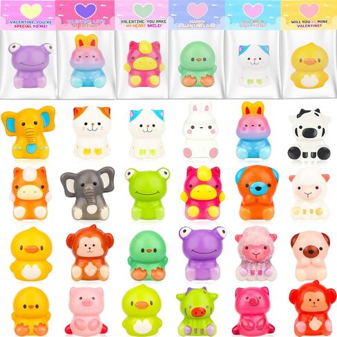 Valentines Gifts for Kids, 24PCS Valentines Cards for Kids Classroom with Animal Squishy Toys, Valentines Gifts for Kids Classroom Exchange, Valentines Party Favors Valentine Prize Supplies in Saudi Arabia