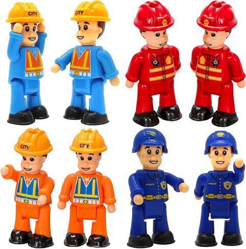 FUNERICA 8-Set Bendable Play People Figures for Kids - Firefighters, Police Officers, Construction Workers, Sanitation and Community Helpers Figurines in Kuwait