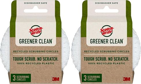 Scotch-Brite Greener Clean Recycled Scrubbing Circles, for Washing Dishes and Cleaning Kitchen, Superior Performance and Made with Sustainable Materials, Dishwasher Safe, 3 Scrubbing Circles in Saudi Arabia