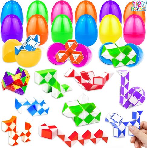 12 Pack Prefilled Easter Eggs with Twist Puzzles Toys, Easter Egg Fillers Easter Basket Stuffers Fidget Toys for Kids Boys Girls, Easter Eggs Hunt Gifts Fillers Classroom Rewards Easter Party Favors in Kuwait