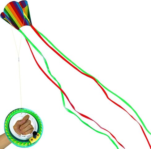 Hengda Kite for Kids & Ons Rainbow Parafoil Kite مع ذيل طويل ، مع سلسلة بكرة طائرة ورقية 700 قدم ، من السهل الطيران ، مناسبة للأطفال للعب ، لا تحتاج إلى تجميع ， مثالي لمتعة الشاطئ in Kuwait