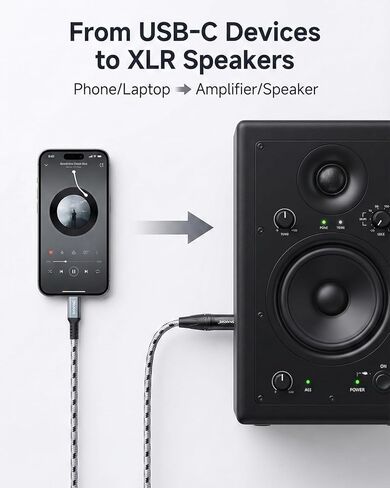 كابل SNANSHI USB C إلى XLR بطول 6.6 قدم، كابل إخراج ذكر USB من النوع C إلى XLR لمكبر الصوت ومكبر الصوت ووحدة التحكم في الخلاط، إلخ in Kuwait