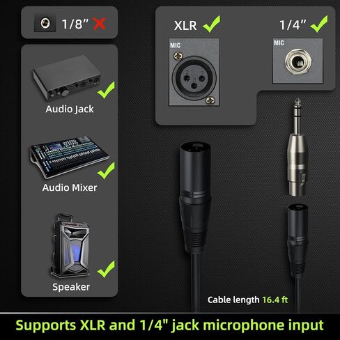 ميكروفون ديناميكي صوتي، ميكروفون سلكي معدني محمول للغناء، ميكروفون مناسب للكاريوكي والتسجيل، مع مفتاح تشغيل/إيقاف وكابل XLR بطول 16.4 قدم in Kuwait