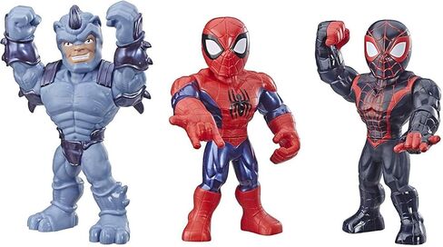 Playskool Heroes Mega Mighties Marvel Super Hero Adventures Web Warriors 3 Pack, Spider-Man, Kid Arachnid, Marvel’s Rhino, 10" Figures, Kids Ages 3 & Up in Saudi Arabia