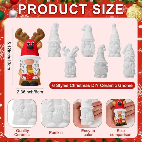 WinnerWhy 6 Pack Valentines Ready to Paint Your Own Gnome Statues 5.12" Paintable Gnome Figurines Blank Ceramics Unpainted Plaster Arts and Crafts with Brush Palette Paint for Adults in Kuwait