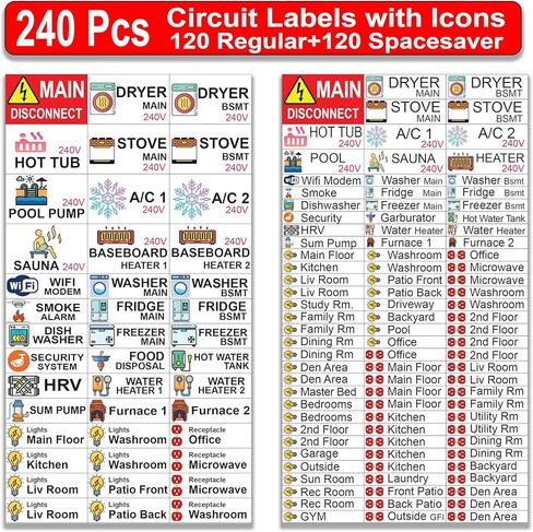 120 Pcs Circuit Identification Labels Markers Stickers Decals with Icons (Standard/Regular 120 Pcs) in Saudi Arabia