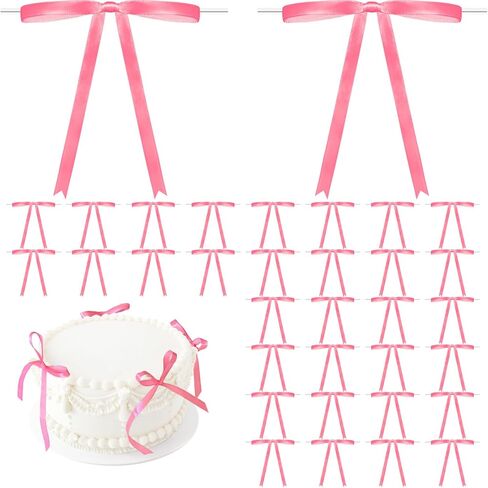 50 Pcs Pink Satin Twist Tie Bows for Tying Up Packages, Present Bags, Bakery & Candy Bags Decorating Ribbon in Kuwait