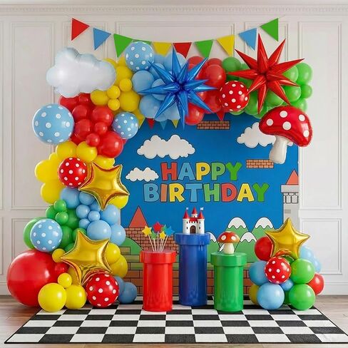 Orange and Blue white Balloon Garland Arch kit with long balloon Mylar Foil Star Shape Balloons for kids 3th 6th TV Cartoon Theme Birthday baby shower Party Decorations in Saudi Arabia