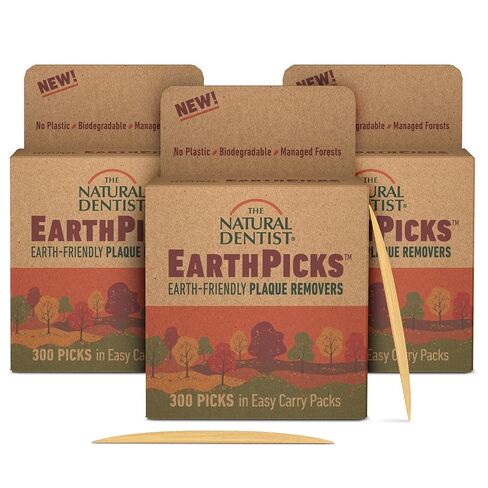 EarthPicks, Plaque Removers for Teeth and Gums, 900 Mint Flavored Biodegradable Vegan Dental Picks, Alternative to Dental Floss and Plastic Floss-Picks, 300 Per Box, 3 Boxes in Kuwait