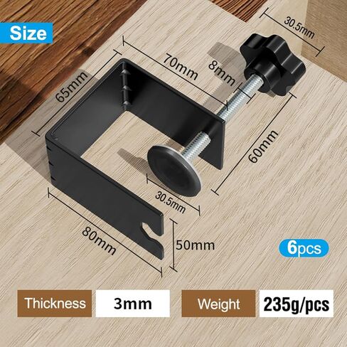 6 Pcs C Clamps, Drawer Front Installation Clamps, Cold-Rolled Steel Clamps for Woodworking, Can Be Used as Door Installation Tools and Cabinet Tools, Black (6) in Kuwait