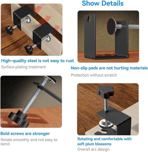 6 Pcs C Clamps, Drawer Front Installation Clamps, Cold-Rolled Steel Clamps for Woodworking, Can Be Used as Door Installation Tools and Cabinet Tools, Black (6) in Kuwait