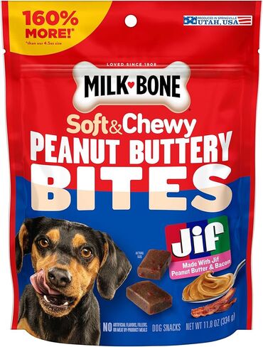 حليب الفول السوداني الفول السوداني لدغات الكلب الناعم مع الزبدة الفول السوداني الحقيقية ولحم الخنزير المقدد ، كيس 11.8 أونصة in Kuwait