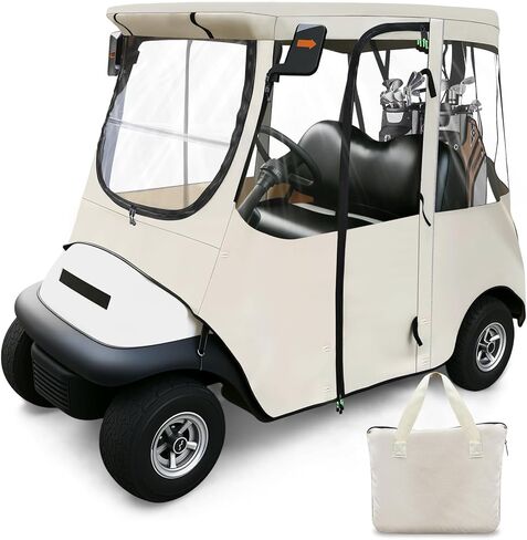 Golf Cart Deluxe Driving Enclosure 2 Passenger Only Fits Club Car Precedent Golf Cart with Door Zippers, Clear Window 600D Heavy Duty Drivable Rain Cover All Weather Waterproof Windproof in Kuwait