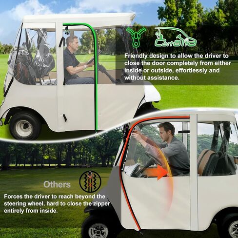 Golf Cart Deluxe Driving Enclosure 2 Passenger Only Fits Club Car Precedent Golf Cart with Door Zippers, Clear Window 600D Heavy Duty Drivable Rain Cover All Weather Waterproof Windproof in Kuwait