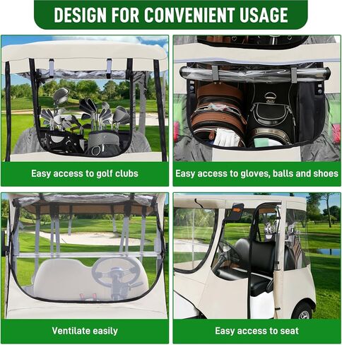 Golf Cart Deluxe Driving Enclosure 2 Passenger Only Fits Club Car Precedent Golf Cart with Door Zippers, Clear Window 600D Heavy Duty Drivable Rain Cover All Weather Waterproof Windproof in Kuwait