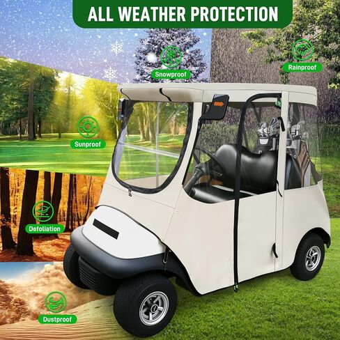 Golf Cart Deluxe Driving Enclosure 2 Passenger Only Fits Club Car Precedent Golf Cart with Door Zippers, Clear Window 600D Heavy Duty Drivable Rain Cover All Weather Waterproof Windproof in Kuwait