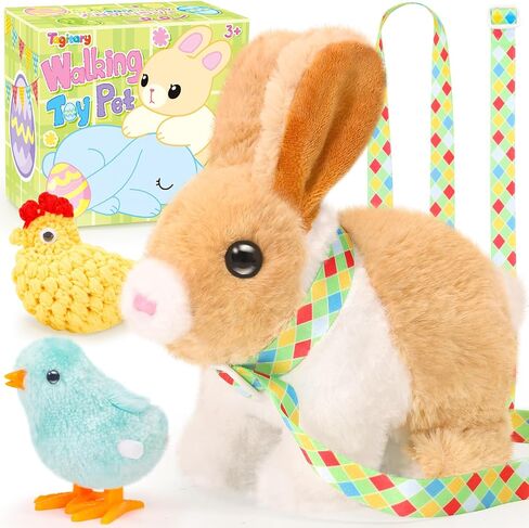 Tagitary Plush Easter Bunny Toys for Kids,Hopping Interactive Rabbit with Leash,Golden Egg,and Wind Up Toys,That Making Sounds,Wiggling Ears,Twitching Nose,Easter Basket Stuffers Gift for Toddlers in Kuwait
