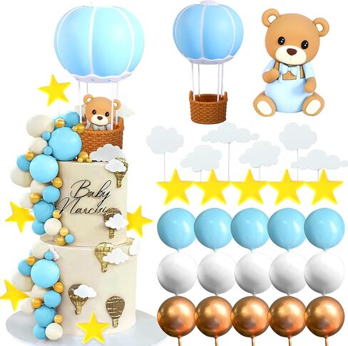 JeVenis Pink Bear Cake Decoration Baby Bear Baby Shower Cake Topper Hot Air Balloons Cake Decoration Baby Shower Birthday Cake Decoration in Saudi Arabia