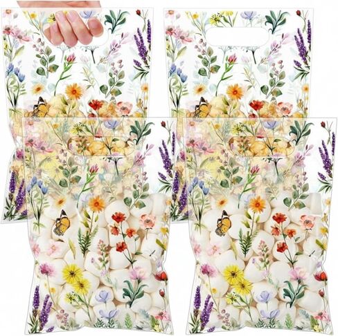100 PCS Wildflower Gift Fags Flower Flower Acags with Willles Goodie Goodie Candy Snack Bag for Spring Mother Wedding Baby Shower Floral Party Party Supplies in Kuwait