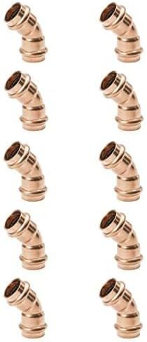 ProPress Fitting Plumbing Zero Lead Copper 45-Degree Elbow with 3/4 -Inch P x P, 3/4 ", Pressure Copper Fittings with Propress Press Copper Pipe Connection for Residential, Commercial - Pack of 10 in Kuwait