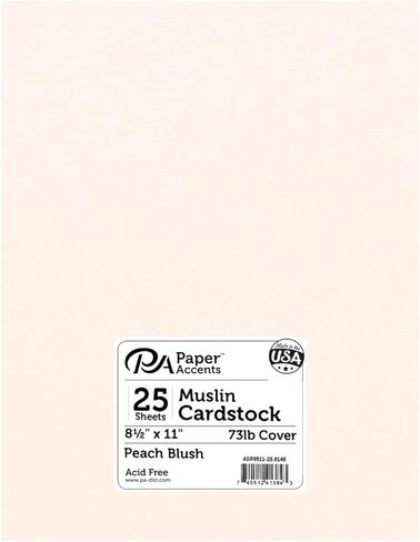 PA Paper Accents Textured Cardstock 8.5" x 11" Peach Blush, 73lb Colored cardstock Paper for Card Making, Scrapbooking, Printing, Quilling and Crafts, 25 Piece Pack in Kuwait