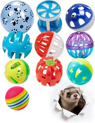 ألعاب FERRET 10 كرات من الجرس ، ومواد PP ، ونظيفة سهلة ، داخلية وخارجية ، تقليل الملل ، آمنة وغير سامة ، صحة الأسنان وخفة الحركة in Kuwait