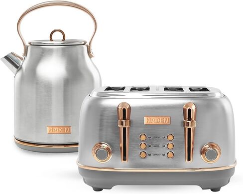 Haden Heritage 75012 1.7 Liter Stainless Steel Body Retro Electric Tea Kettle, White and Haden Heritage 75013 4 Slice Wide Slot Stainless Steel Retro Toaster, White in Kuwait