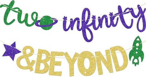 Two Infinity and Beyond Banner, 2 Years Old Banner, Space Themed Birthday Banner, 2nd Birthday Party Decor (Green Gold Purple) in Kuwait