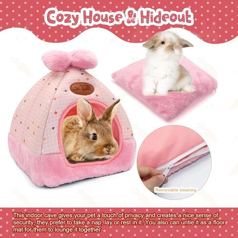 YUEPET Bunny Bed Warm Guinea Pig Cave Beds Cute Bowknot House Big Hideouts Cage Accessorie for Dwarf Rabbits Hamster Bunny Ferrets Rats Hedgehogs Chinchilla（Blue） in Saudi Arabia