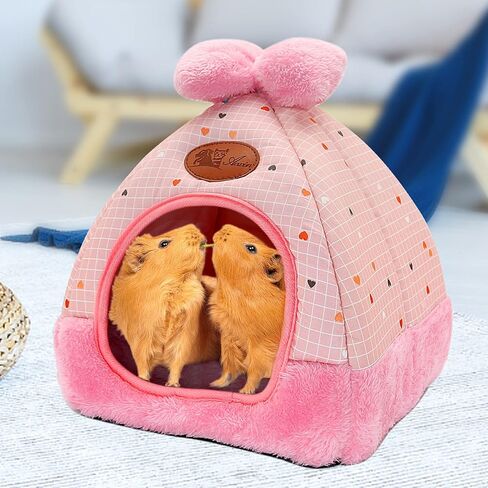 YUEPET Bunny Bed Warm Guinea Pig Cave Beds Cute Bowknot House Big Hideouts Cage Accessorie for Dwarf Rabbits Hamster Bunny Ferrets Rats Hedgehogs Chinchilla（Blue） in Saudi Arabia