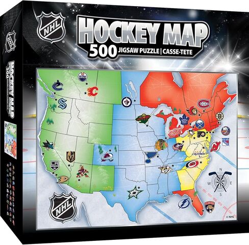 MasterPieces Sports Puzzle - All Teams 500 Piece Jigsaw Puzzle for Adults - NHL League Hockey Map - 21 x 15 in Kuwait