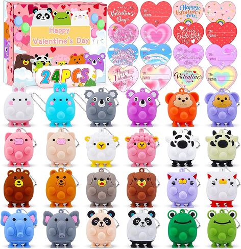 Valentines Day Cards for Kids School, 24PCS Animal Pop Suction Toys with Valentines Cards, Kids Valentines Day Gifts for School Classroom Exchange Party Favors Prizes in Kuwait